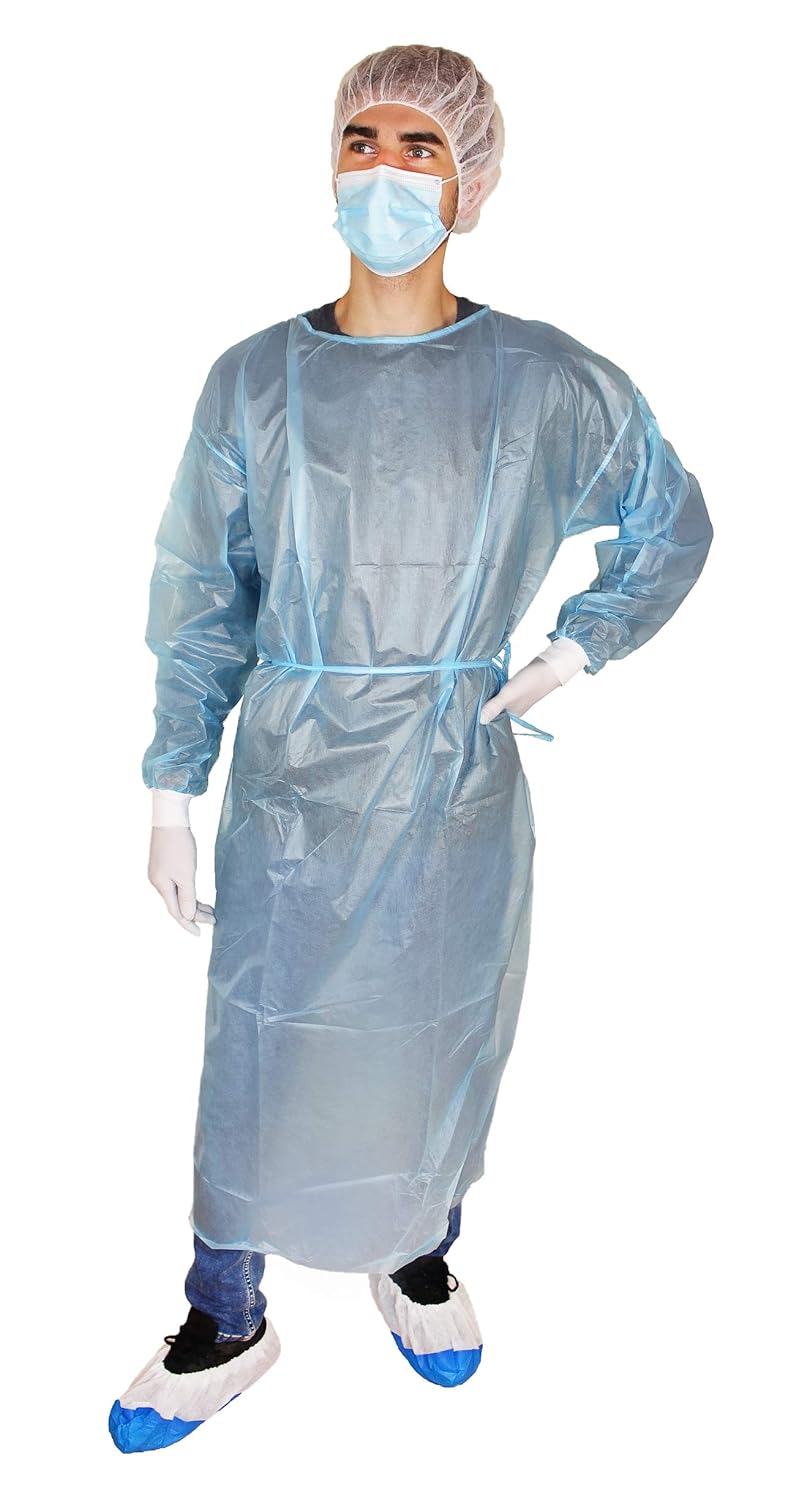 Disposable protective gown N11333-b Size L 139cm x 139cm made of skin-friendly polypropylene (PP nonwoven, 17 g/m²) with full PE coating (15 g/m²) for reliable splash protection. Equipped with comfortable tricot cuffs on the sleeves and waist/neck ties at the back. Odorless, latex-free, and non-sterile. Color: Blue.
Packaging unit: 100 pieces (10 polybags of 10 pieces each). Minimum order: 1 PU.