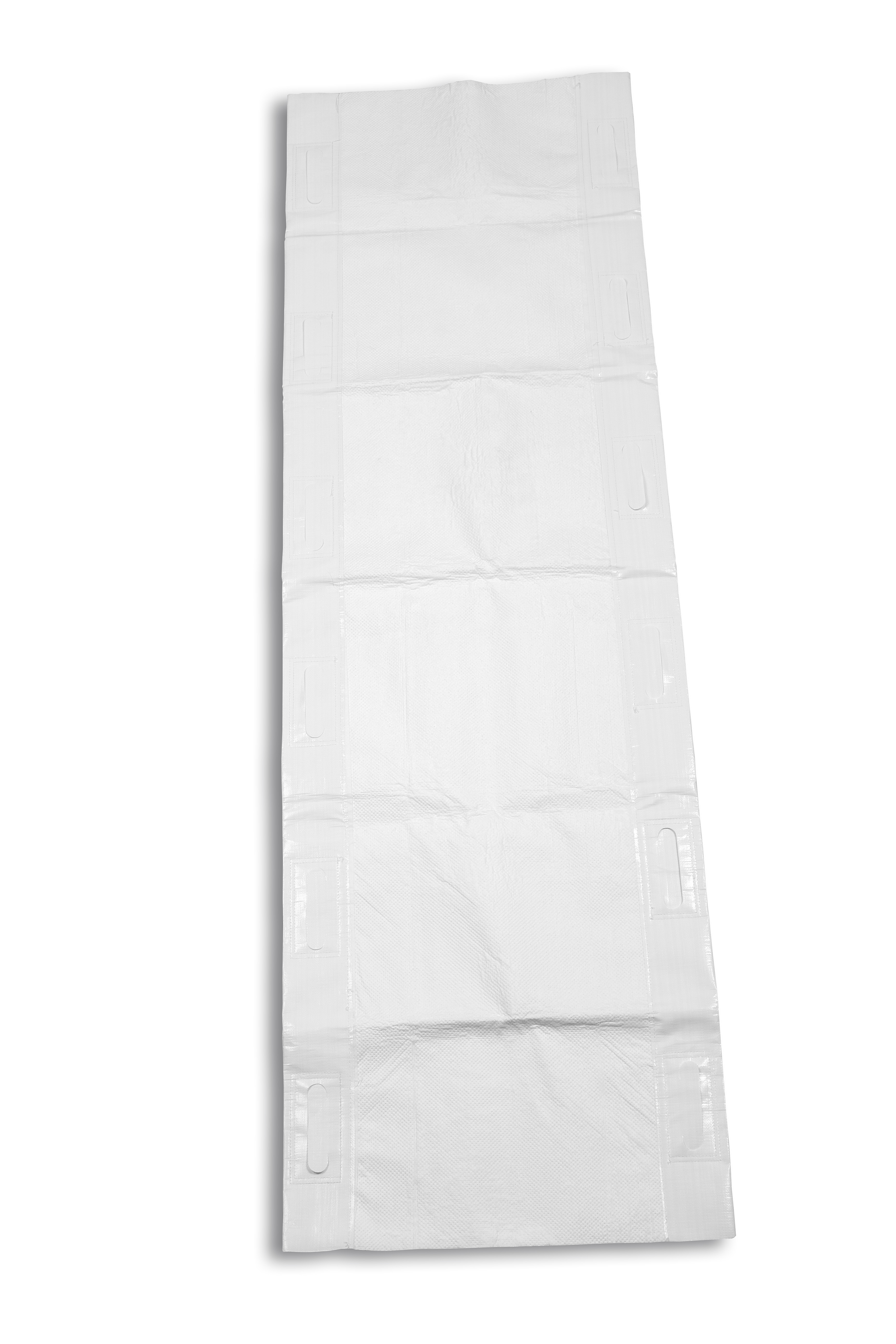 The Rescue Carry™ disposable rescue cloth has a tear-resistant carrying surface and is made of sturdy polyethylene fabric. The load-bearing capacity, based on DIN EN 1865-1, allows you to: 
rescuing and rescuing lying patients up to 150kg. Despite the high absorbency, 
It is lightweight and comfortable.
Absorbency tested according to ISO 11948-1 with water: 15,519l.
Absorbency tested according to ISO 11948-1 with saline: 4,852l.
With 12 stamped-in carrying handles.