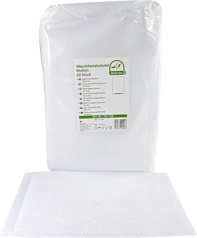 MEDI-INN washing gloves Molton
packed in slip-on bag 15 x 22 cm
PU = 20 x 50 pieces = 1,000 pieces
Pallet = 18 boxes = 18,000 pieces
